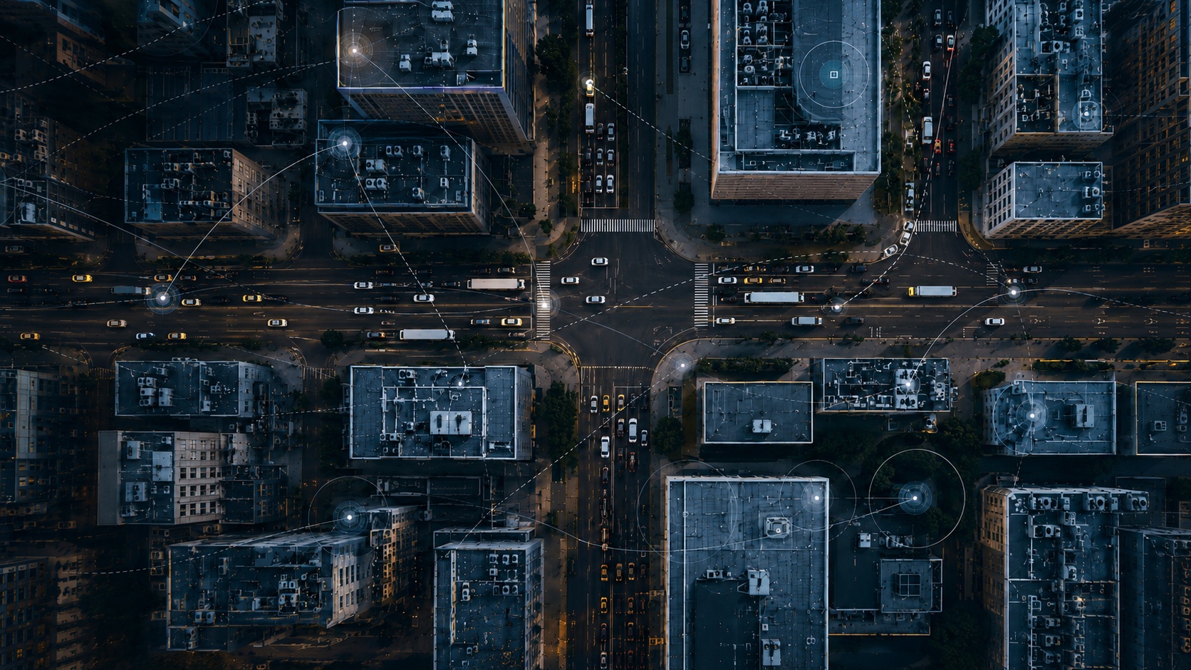 Connected city infrastructure viewed from above