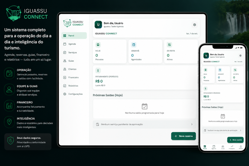 Iguassu Connect tourism operations platform on tablet and mobile
