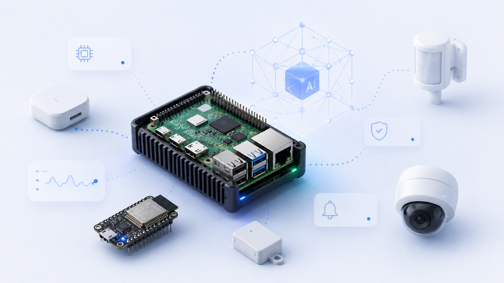 Raspberry Pi and ESP32 processing local AI for connected cameras and sensors