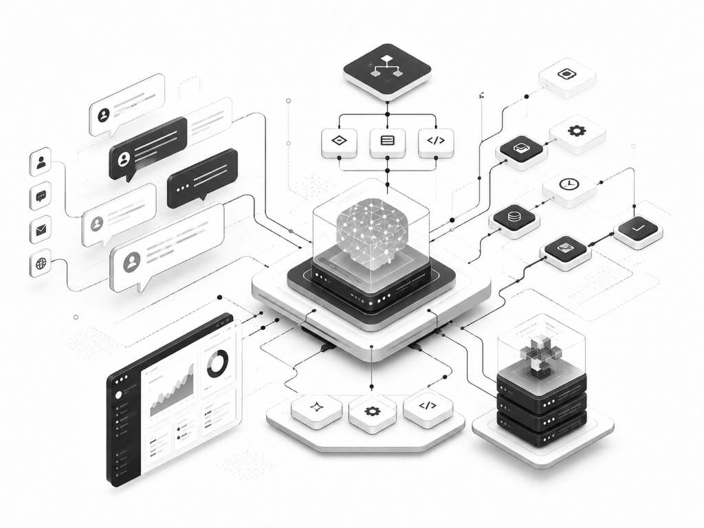 AI and Automation intelligence core with conversational flows and structured tasks